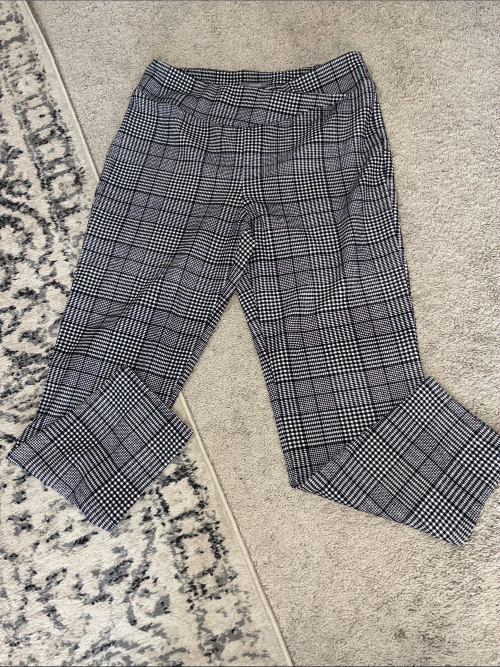 Womens Black & White Glen Plaid Dress Pants